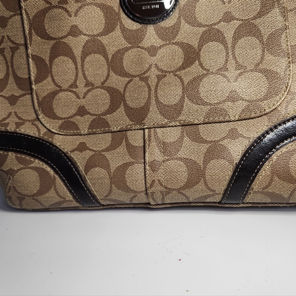 Coach F18917 Peyton Tote Tan Khaki Signature PVC Brown Trim Handbag - Picture 10 of 11